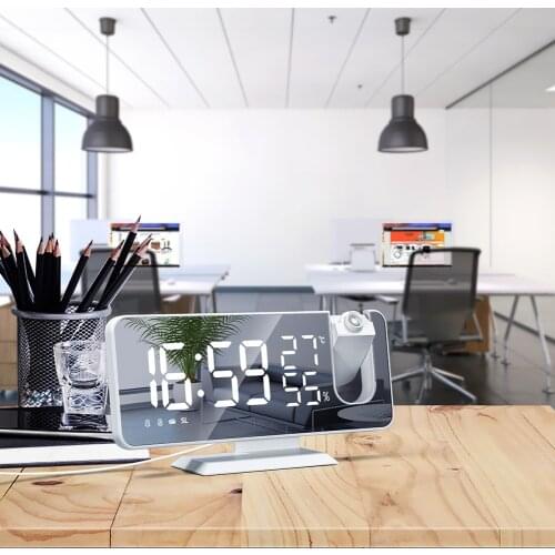 Digital Table Clock Large Alarm Clock Electronic Led Screen Clocks with Projection and Thermometer for Home Bedroom Deccoration