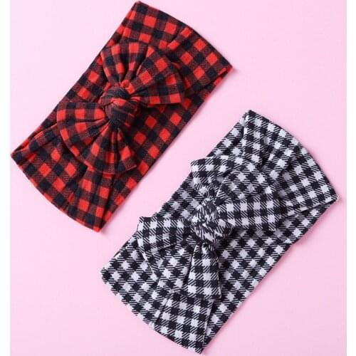 Baby Bows Headband Girls Plaid Hair Accessories Cotton Linen Head Wrap For Children Wide Turban Infant Head Bands Elastic