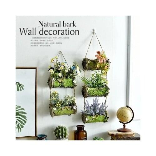 Natural Bark Hanging Flowerpot Creative Wall Vase Home Cafe Shop Decoration Vintage Photography Background Flower Appliances