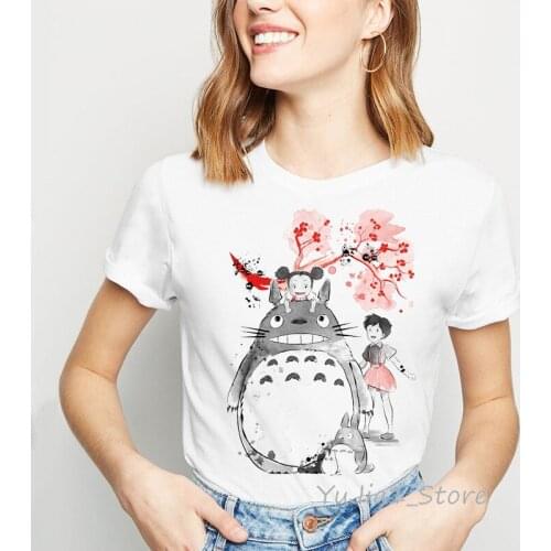 Japanese anime totoro t shirt women harajuku kawaii clothes spirited away tshirt femme summer top female Miyazaki Hayao T-shirt