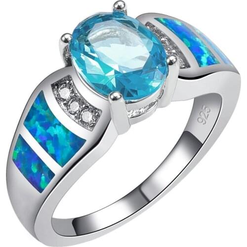 Simulated Aquamarine With Blue Fire Opal 925 Sterling Silver Ring Size 6 7 8 9 10 R1508