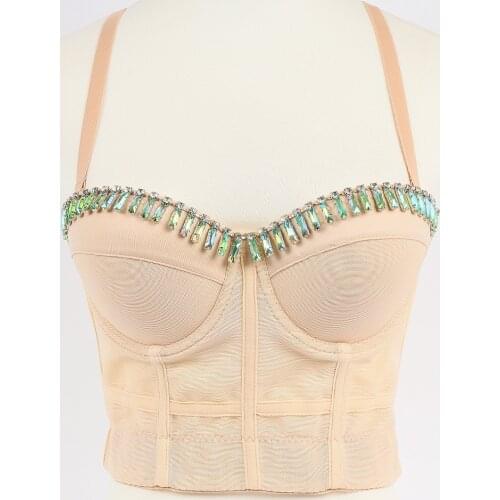 2020 New Bead Sexy Crop Tops Women Cami Summer Blusas Woman Mesh Bustier Top Cropped Woman Clothes Backless Vintage Tank