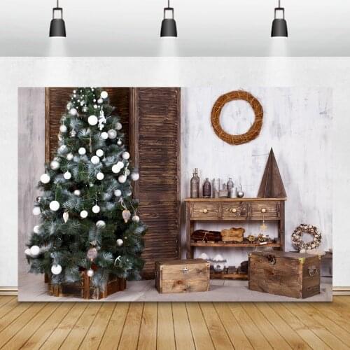 Laeacco Christmas Backdrops Tree Wood Screen Wreath Shelf Box Photography Backgrounds Baby Portrait Photocall For Photo Studio