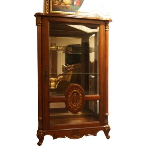 Furniture European-style Small Apartment Solid Wood Single Door Wine Cabinet Low Cabinet American Retro Multi-layer Glass