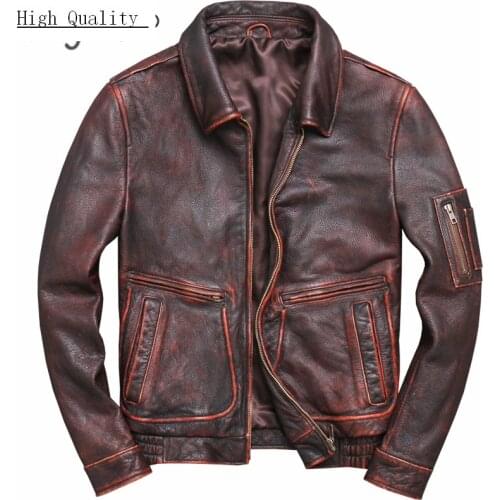 Winter Autumn Genuine Leather Jacket Men Streetweaar Real Sheepskin Coat Man Moto Biker Vintage Cow Leather Jackets 70222