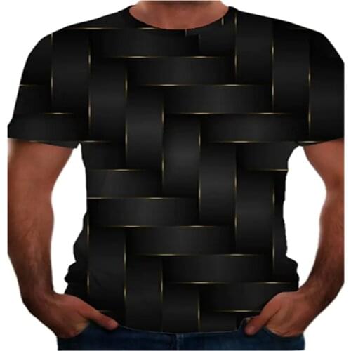 2021 summer new top short sleeve 3D woven print pattern mens summer casual top t-shirt round neck casual streetwear
