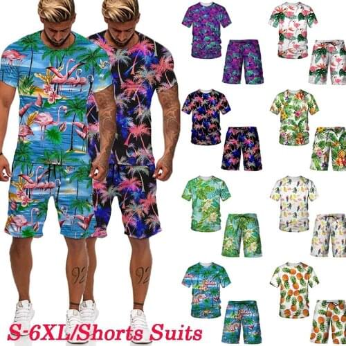 Men Hawaiian Sets Printing 2021 Summer Short Sleeve T Shirt Beach Shorts Streetwear Casual Mens Suit 2 Pcs Fashion Cool clothes