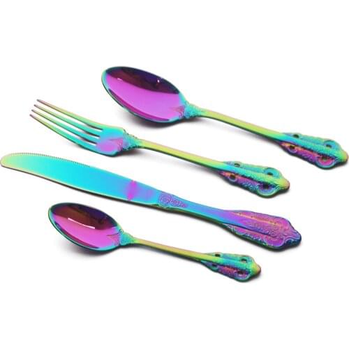 Western 24Pcs Colorful Cutlery Set 304 Stainless Steel Dinnerware Set Knives Fork Spoon Tableware Set Kitchen Party Flatware Set