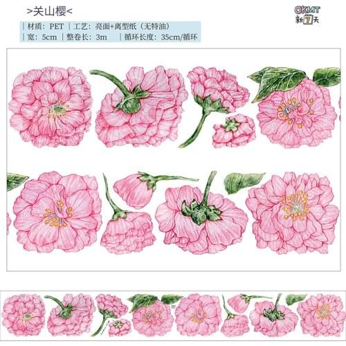 New Scrapbook Journal Material Mint Cherry Flower Decorative PET Tape Sticker