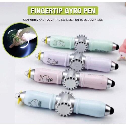 New Multifunctional Fingertip Gyro Pen Rotating Pen Blue Ballpoint Pen Interesting LED Luminous Stylus Decompression Pen