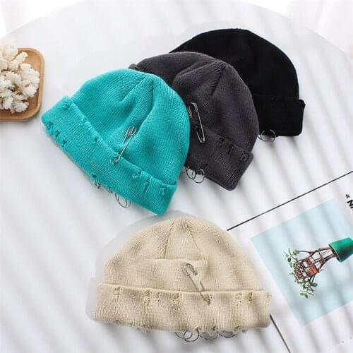 New Winter Harajuku Beanies Knitted Hat Women Fashion Warm Thick Gorro Men Hip Hop Pin Hole Skullcap Short Hat Unisex Basic Cap