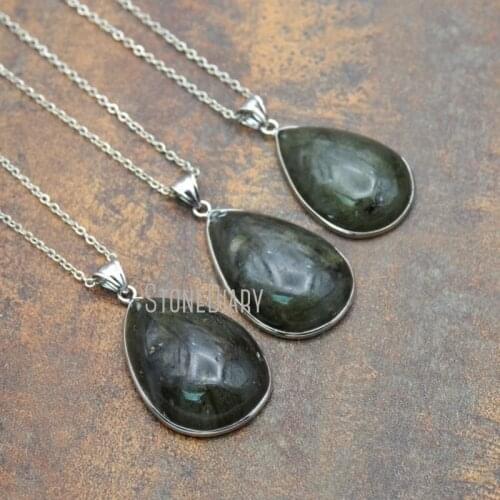 Sliver Plated Tear Drop Necklace Labradorite Necklace 18inch-32inch NM12397