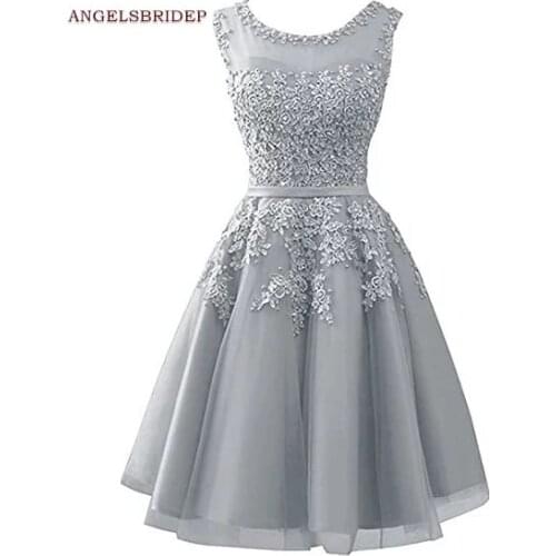 ANGELSBRIDEP Scoops Homecoming Dresses Junior Party Gowns Fashion Applique Tulle Abendkleider Short Graduation Pageant Dresses