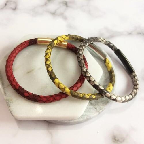 Luxury Men Blue Python Leather Bracelet With Magnet Python Watch Brand Genuine Leather Strap Bracelets Women