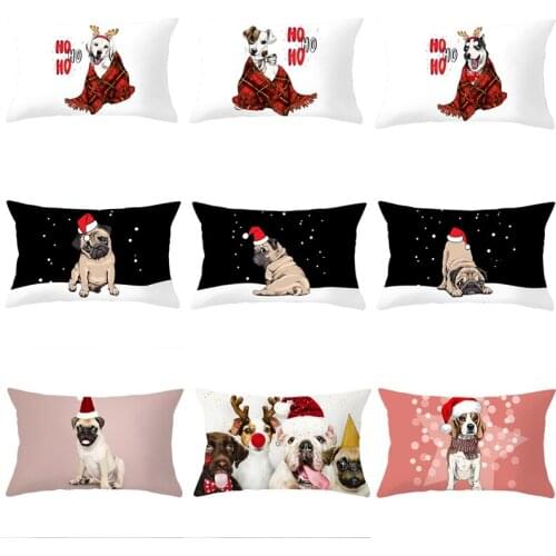 Christmas Cushion Cover Dog Decorative Pillow case Pug Dog Lumbar Throw Pillow Cover kerstmis navidad Bulldog Pillowcase