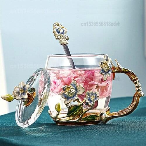 Glass Cup Creative Breakfast Milk Cup Transparent Glass with Handle Water Glasses Office Coffee Juice Flower Tea Health Cup