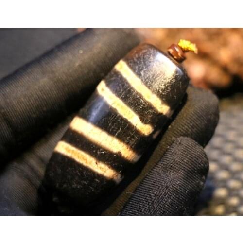 Treasure Power Tibetan Old Agate 4 strtpe Flat Totem dZi Bead Amulet Timestown UPD1210A