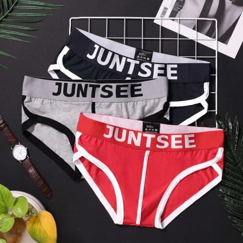 Juntsee mens panties one bar stitched sexy high-cut legs Lycra cotton breathable sports triangle pants