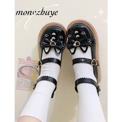 Summer New Kawaii Lolita Shoes Japanese Round Toe Cute Thick Soled Student Sweet Girl Jk Uniform Cosplay Bow Platform Female Cos