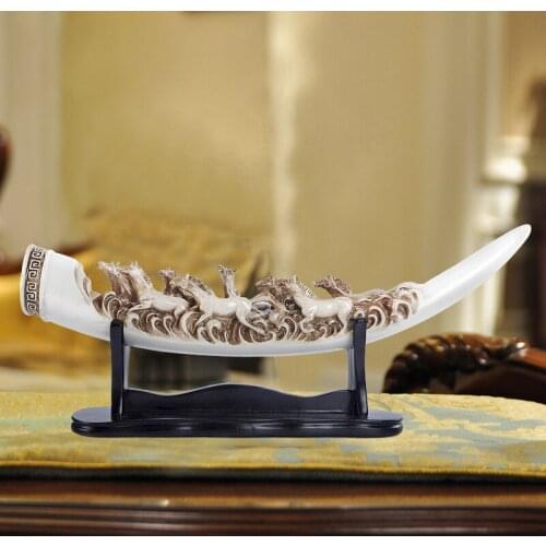 EUROPEAN IVORY FIGURINES SCULPTURES HORSE ARTWORK HOTEL BAR HOME FURNISHING DECORATION CRAFTS LIVINGROOM OFFICE LUCKY ORNAMENTS
