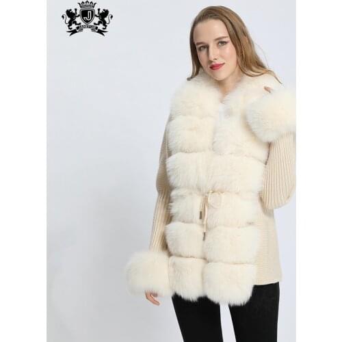Janefur Knitted Fox Fur Sweater Cardigan Womens Coat Winter Warmer Natural Real Fur Clothing Ladies Slim Casaco Feminino