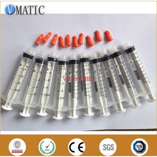 High Quality 10 Sets Non Sterilized 10ml/cc Plastic Manual Syringe With Red Luer Lock Syringe Tip Cap/Stopper