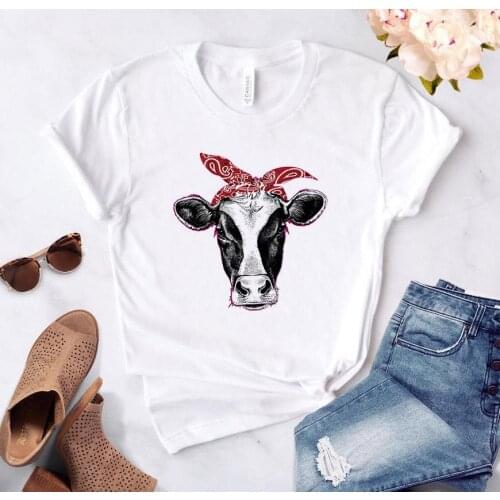 Gift 90s Lady Yong Girl Drop Ship Tee Kawaii T Shirt Women Bandana Cow Print Women Tshirt Cotton Casual Funny T Shirt