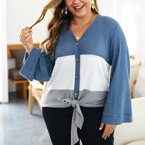 Autumn and winter large size womens 5XL 6XL 7XL 8XL 9XL sexy V-neck fashion trumpet sleeve cardigan button sweater bust 135CM