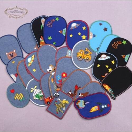 1 pcs Cartoon animals Space embroidered iron on jeans patches cloth Jeans knee accessories popular bag hat Patches Appliques diy
