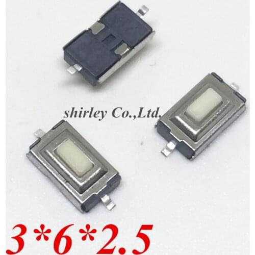 100Pcs/lot 3mm*6mm*2.5mm SMD White Micro Push Button Tactile Tact Momentary Electronic Switch, ROHS 3X6X2.5H