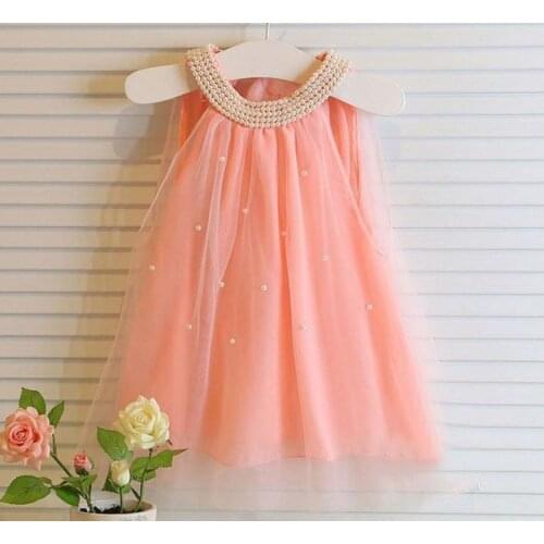 2021 Summer Dresses For Girls Kids Chiffon Girls Dress Cute Pearl Collar Mini Tulle Clothing Children Baby Kids Dress