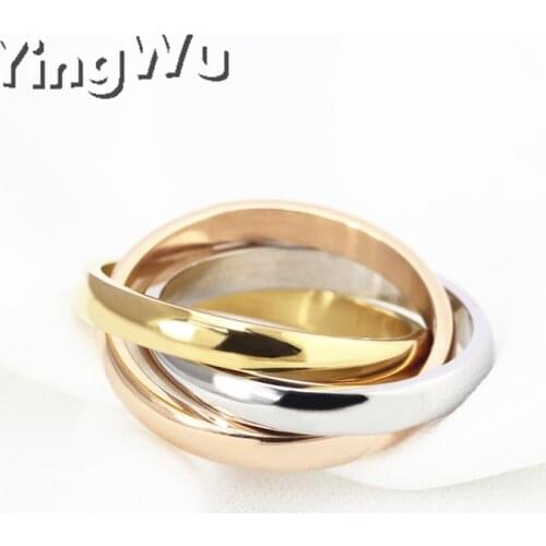 Yingwu Wholesale Classic 3 Rounds Ring Sets Women Stainless Steel Wedding Engagement Female Finger Jewelry 30pcs Lot
