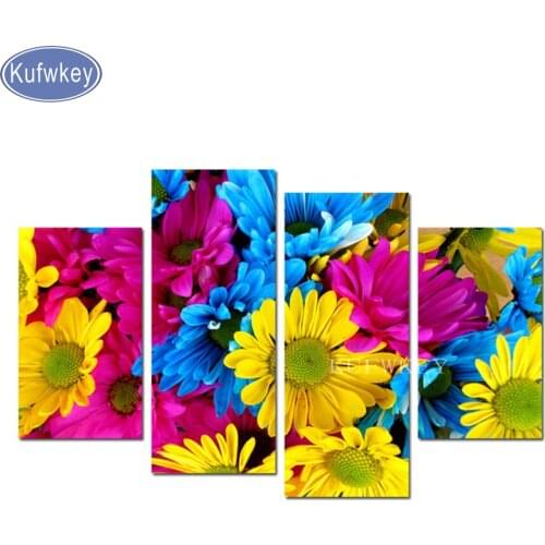 Full,square Diamond Embroidery,multicolor Daisy,5d Diamond Painting flower,Cross Stitch,3D,Diamond Mosaic,pattern,Crafts 4pcs
