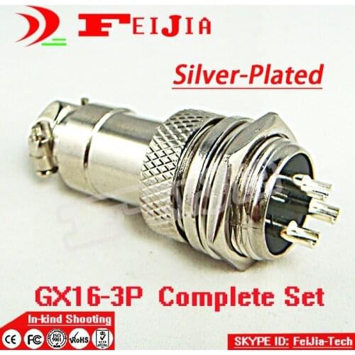 5set/pack 3 Pin 16mm [Silver-plated] Wire Panel Connector kit GX16-3P Socket+Plug,RS765 Aviation plug interface Free Shopping