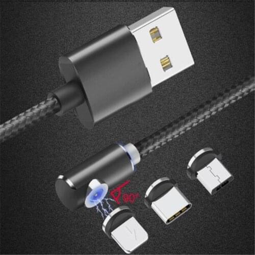 50pcs/lot 3 in 1 Magnetic 90 Degree USB Cable Fast Charging USB Type C Cable for iPhone Samsung Micro USB Cable with box