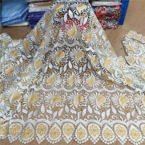 African Cord Lace Fabrics High Quality For Women Dress Latest Guipure Lace Fabric With Beads Nigerian Wedding Dress HLS06