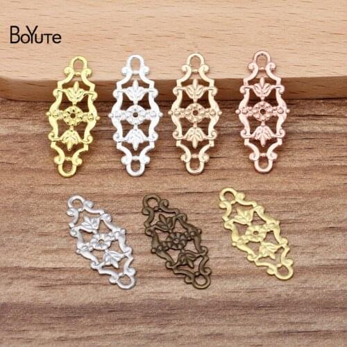 BoYuTe (100 Pieces/Lot) 12*27MM Metal Brass Flower Filigree Findings Diy Hand Made Jewelry Materials Wholesale