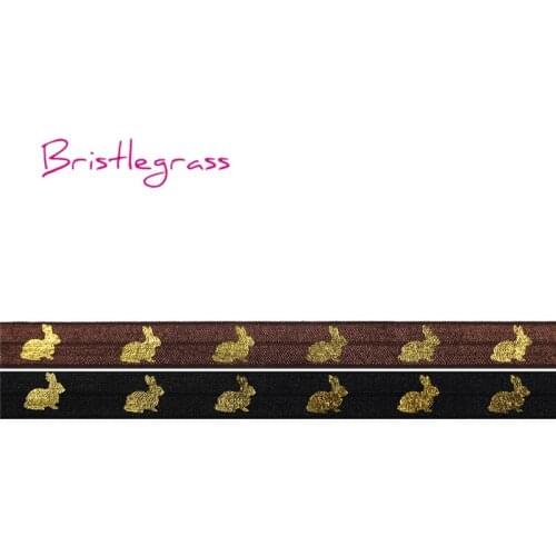 BRISTLEGRASS 100 Yard by Roll 5/8" 15mm Gold Rabbit Foil Print Fold Over Elastics FOE Spandex Satin Bands Headband Dress Sewing