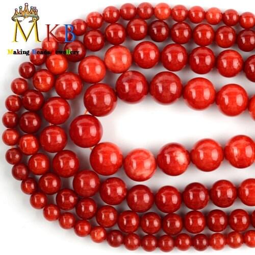 6/8/10/12mm Red Coral Jades Round Natural Chalcedony Stone Beads For Jewelry Making Diy Bracelet Necklace Accessories Charms 15"
