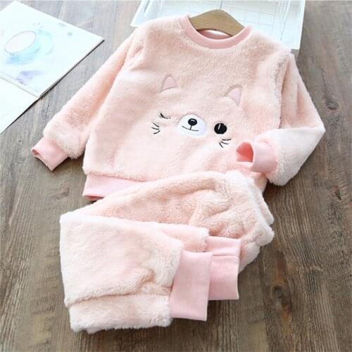 Baby Pajamas 2020 Winter Children Home Wear Suit Boys Girls Fluffy Long-Sleeved Pajamas Warm Top Pants 2PCS Family Kids Clothes