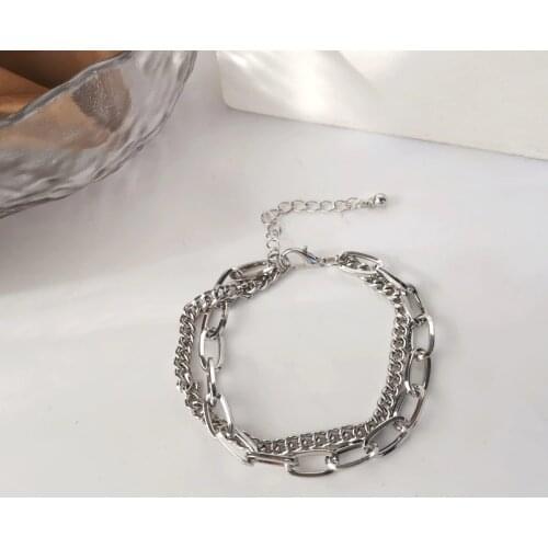 Silver Color Double Layer Lock Chain Bracelet for Women/Men Fashion Hip-hop Adjustable Bracelet Party Personality Jewelry Gifts
