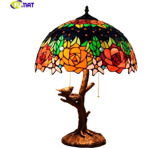 FUMAT American Pastoral Tiffany Stained Glass Table Lamps for Living Room Dining Hall Bedroom Decoration Glass Bird bar Lights