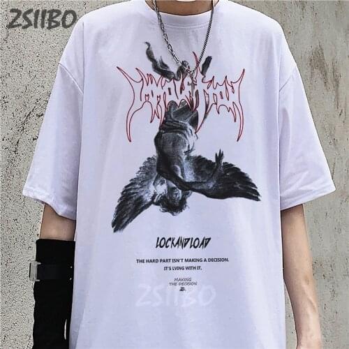 Harajuku T-shirts Summer Men/Women Hip Hop Fallen Angel Funny Print Unisex Casual Tshirt Streetwear T Shirt Oversize Tops Cotton