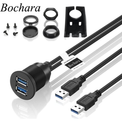 Bochara Dual USB 3.0 Male to USB 3.0 Female Extension Cable With Flush Mount Panel For Car Truck Boat Motorcycle