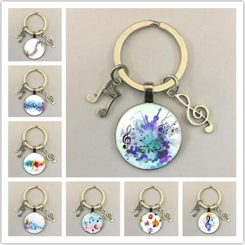Beautiful musical note image glass round photo keychain glass cabochon keychain key ring musical note pendant jewelry gift