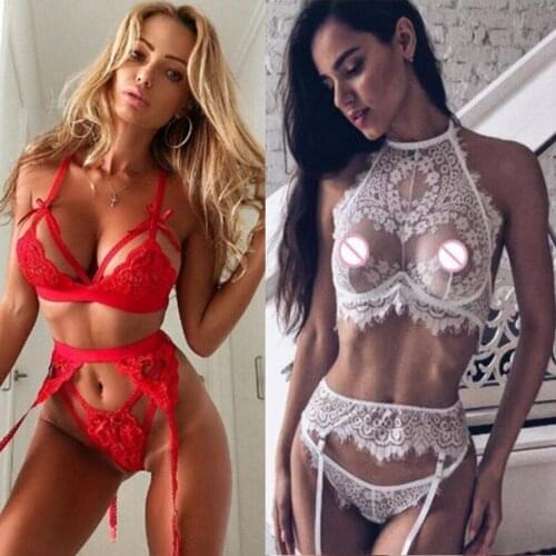 Lace bra garter panties set Erotic Sexy Lingerie Babydoll Women langerie Sexy Costumes Underwear Baby Doll Lenceria Sex Clothes