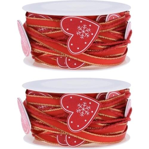 2 roll/4 roll Christmas Polyester Ribbon Cartoon Heart Xmas Tree Candy Cane Stocking Pattern String for DIY Crafts Gift