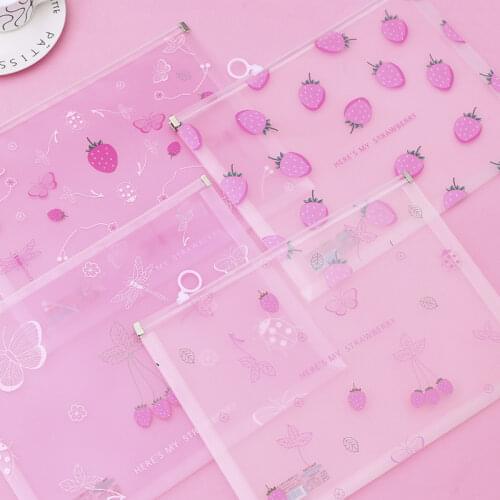A4 Creative Stationery New Strawberries Zipper Bag Document Folder Paper Bag