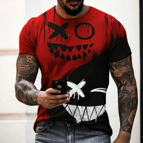 Mens 3d Printed T-shirt Funny Smiley Face Hip-hop Printed Short-sleeved Shirt Oversized Street Sports Breathable New Style 2021