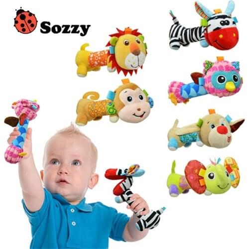 1Pcs Hot Sale Lovely Baby Kid Soft Animal Model Handbell Rattles Handle Developmental Toys Lion Monkey Dog Elephant Owl Toys